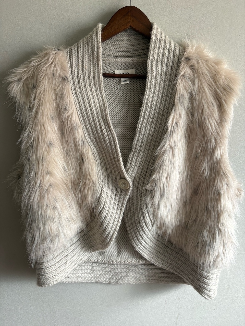 Cato Cream Knit Cardigan with Faux-Fur Sleeves